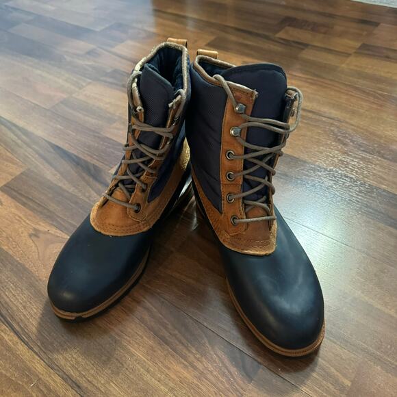 Vintage Lands' End Navy Blue & Brown Duck Boots Size 10 Rain Winter - Picture 1 of 10